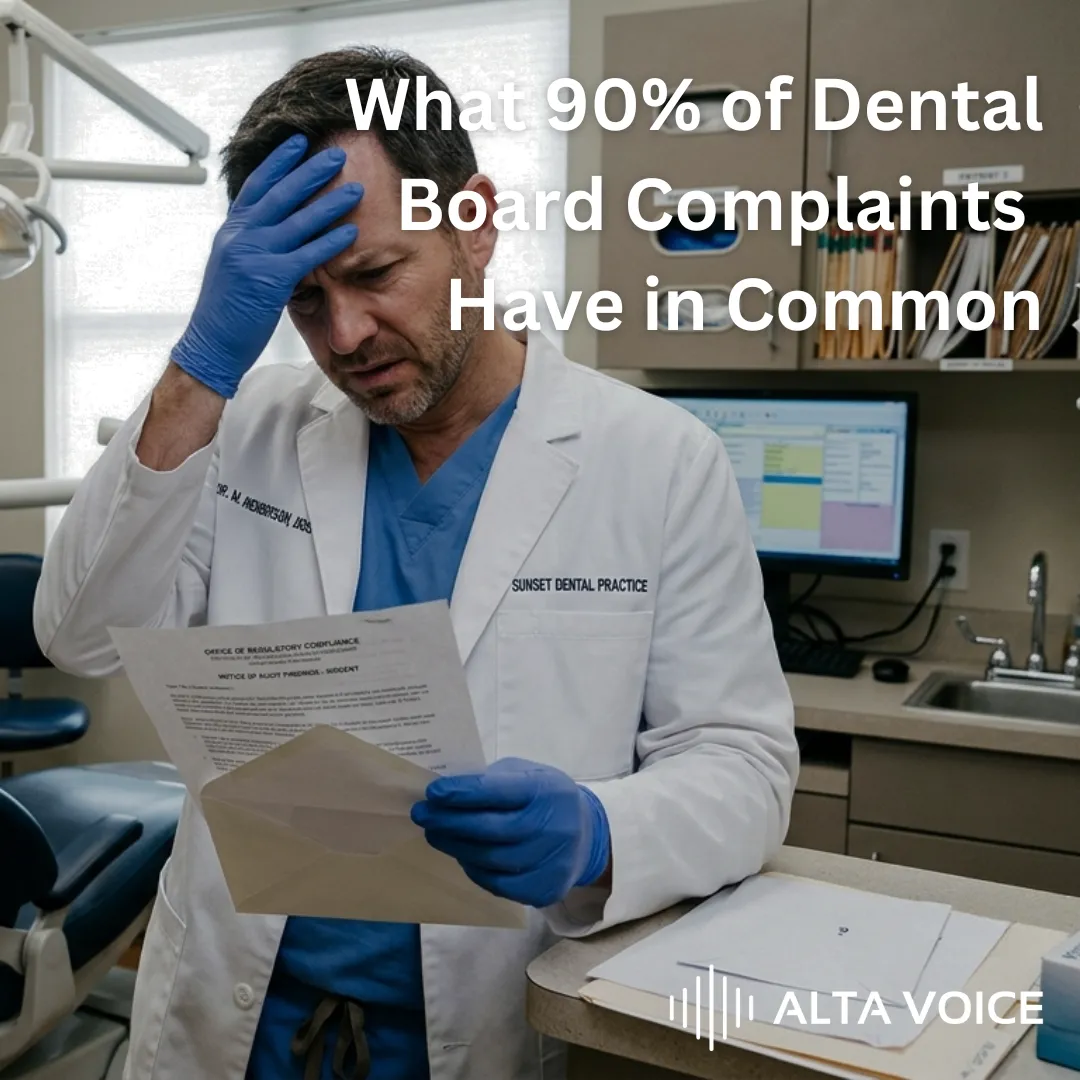A dentist reviewing patient records at a computer in a dental operatory